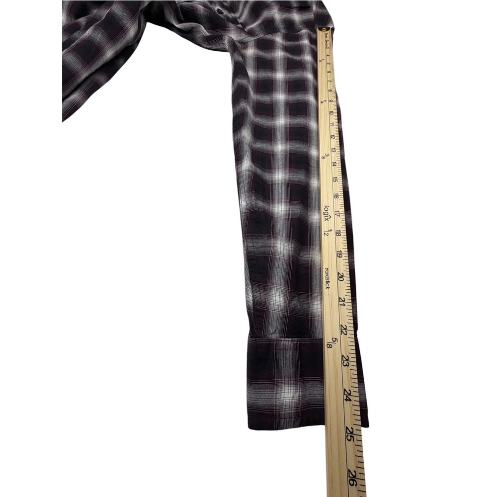 JF Ferrar Modern Fit Men's Medium Burgundy Plaid Long Sleeve Button Up Shirt - Picture 4 of 12